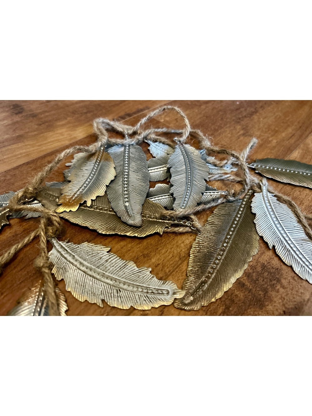 Decorative Metal Feather Garland with Jute Rope